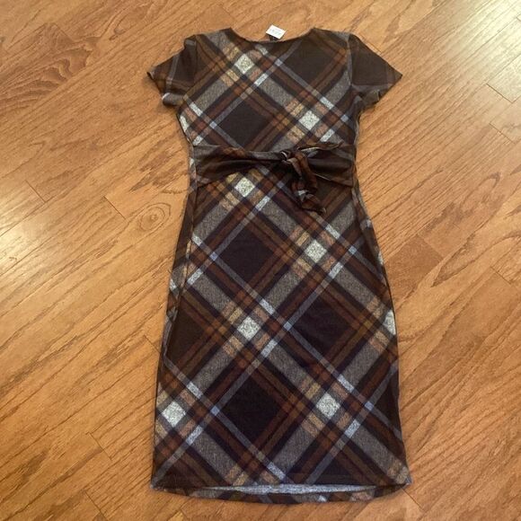 NWT R&K size small plaid/flannel, black, brown, gold and gray dress - Picture 7 of 8